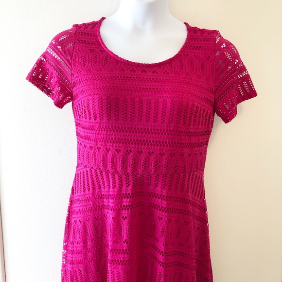 NWOT Lovely Fuchsia Pink Embroidered Below Knee Dress Size: M - Picture 4 of 13